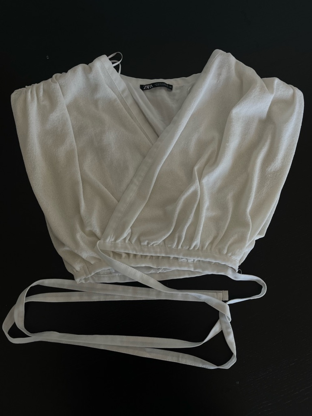 Zara White Surplice Cropped Wrap Top with Waist Tie